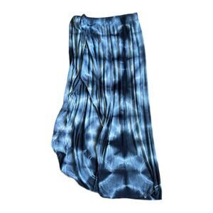 Go Couture Women’s Cut Blue Tie Dye Faux Wrap Midi A-Line Ribbed Skirt Size L